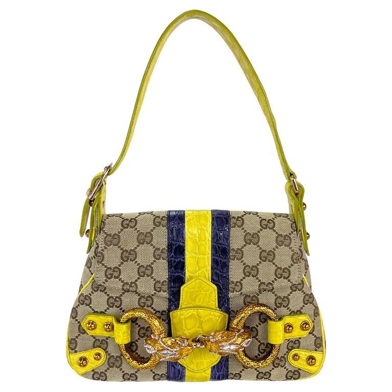S/S 2004 Gucci by Tom Ford Yellow Alligator Serpent Horsebit Small Shoulder Bag