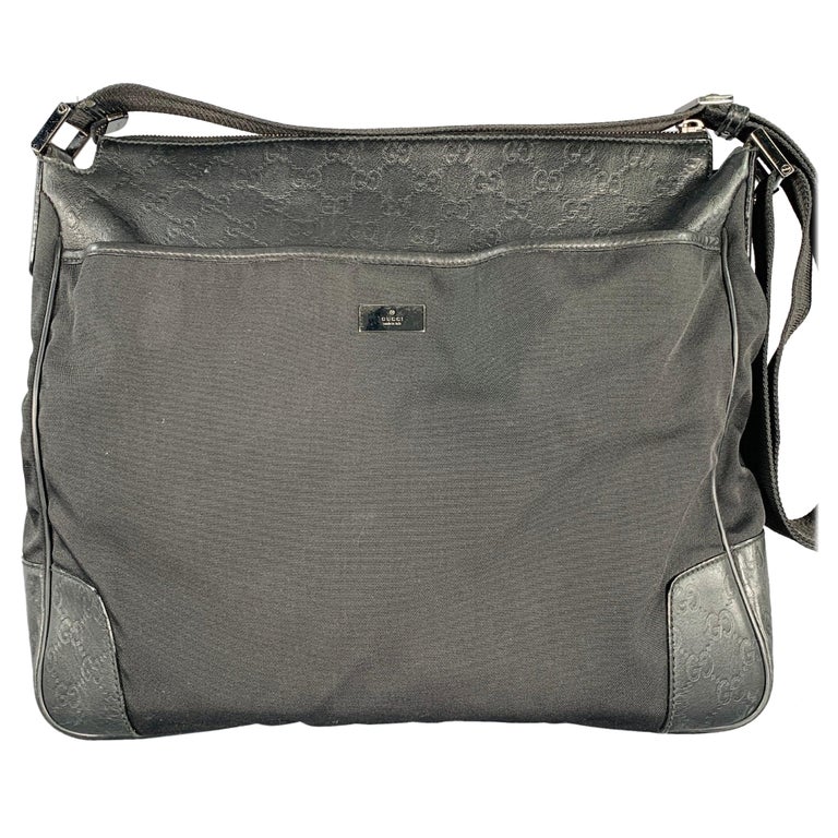 GUCCI Guccissima Black Embossed Nylon Leather Messenger Bag