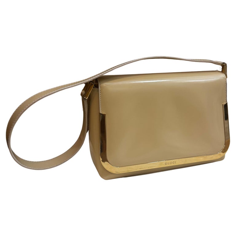 1990s Vintage GUCCI Leather Shoulder Bag Beige Small