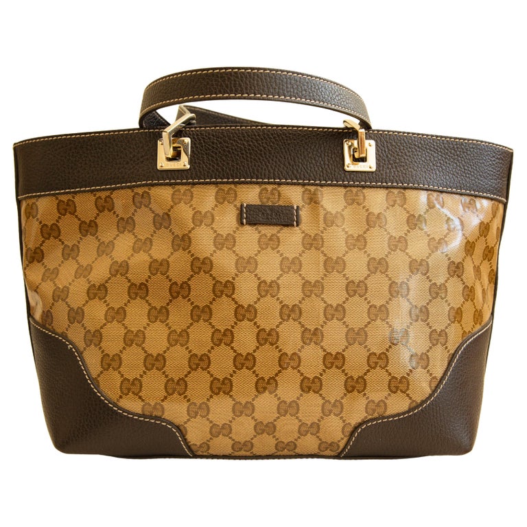 2000s Crystal GG Web  PVC and Brown Leather Tote