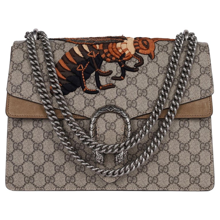 GUCCI GG Supreme Monogram Bee Embroidered Shoulder Bag Brown