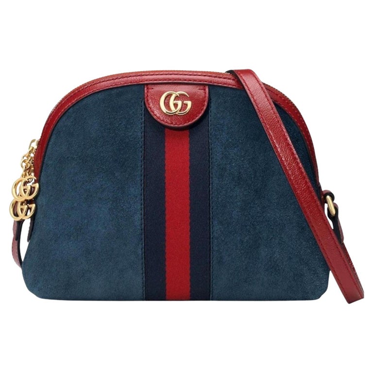 Gucci Navy Leather Suede Ophidia Shoulder Bag