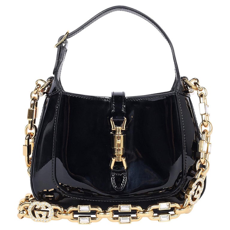 Gucci Jackie 1961 Mini Black Patent Leather Crystal Hobo Shoulder Bag