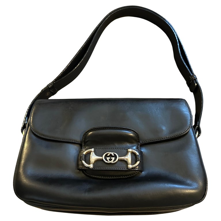 Iconic Gucci Vintage Black Leather Horse Bit 1955 Shoulder Bag
