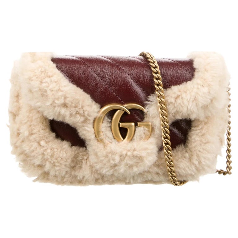 New Gucci Shearling Trim Super Mini GG Marmont Shoulder Bag
