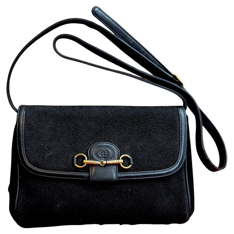 1980s Vintage GUCCI Nubuck Crossbody Bag Black