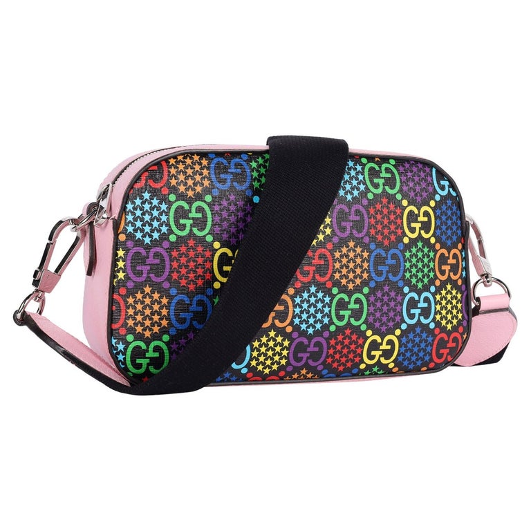 GUCCI GG Supreme Monogram Psychedelic Shoulder Bag Black Multicolor Sugar Pink