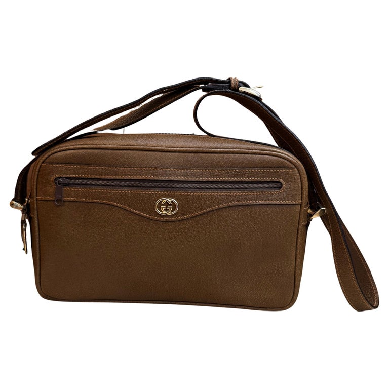 1980s Vintage GUCCI Camera Bag Pigskin Leather Brown
