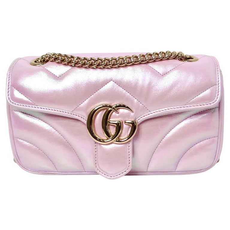 Gucci Pink Iridescent Nappa Chevron Matelasse GG Shoulder Bag