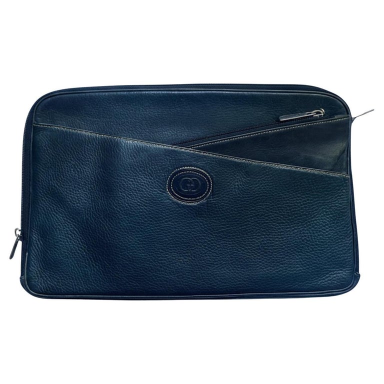 1980s Gucci Navy Blue Document Holder Zipped Briefcase Handbag