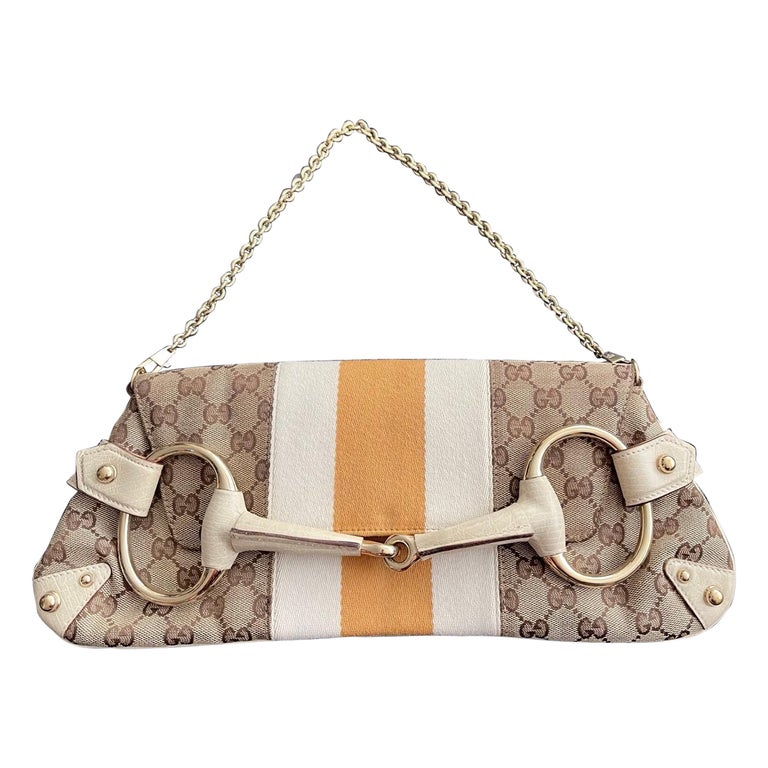 Gucci Horsebit 1955 Large Chain Bag Gucci Monogram Yellow White Web