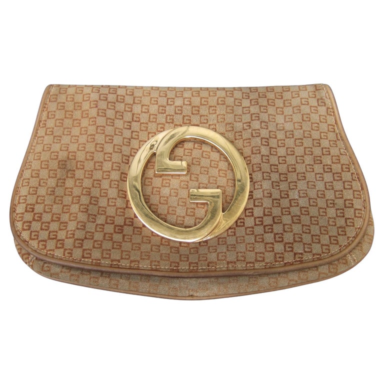 GUCCI Italy Brown Suede Blondie Clutch Bag c 1970s