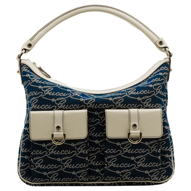 Gucci Blue Canvas and Cream Leather Handbag, Circa 2010s