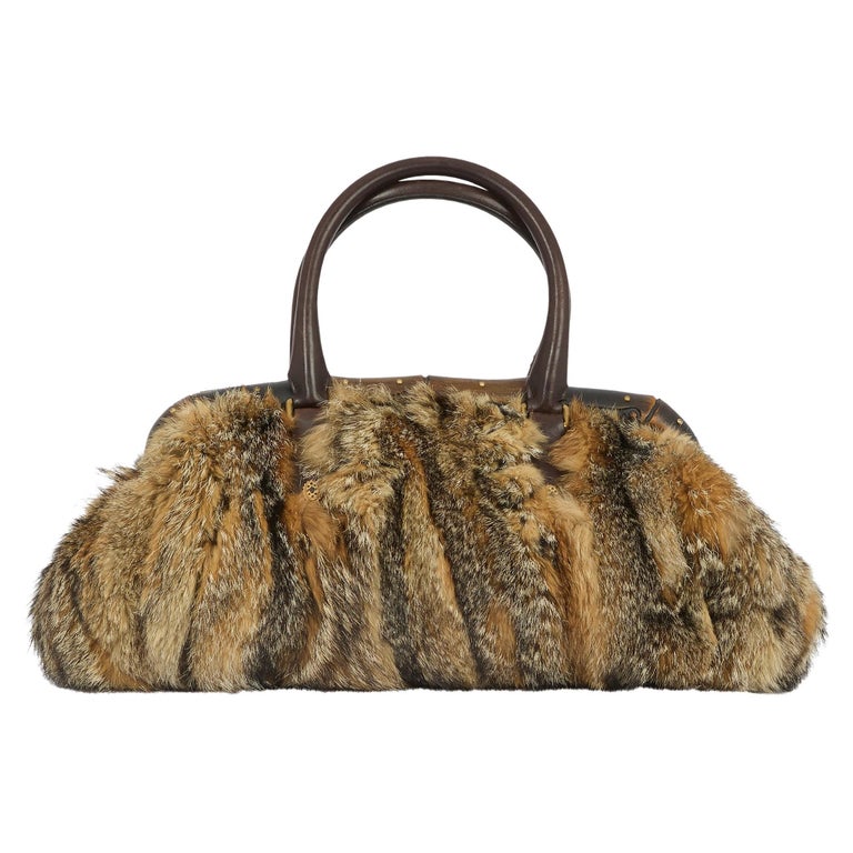 Vintage Gucci F/W 2003 Bamboo & Fox Fur Handbag