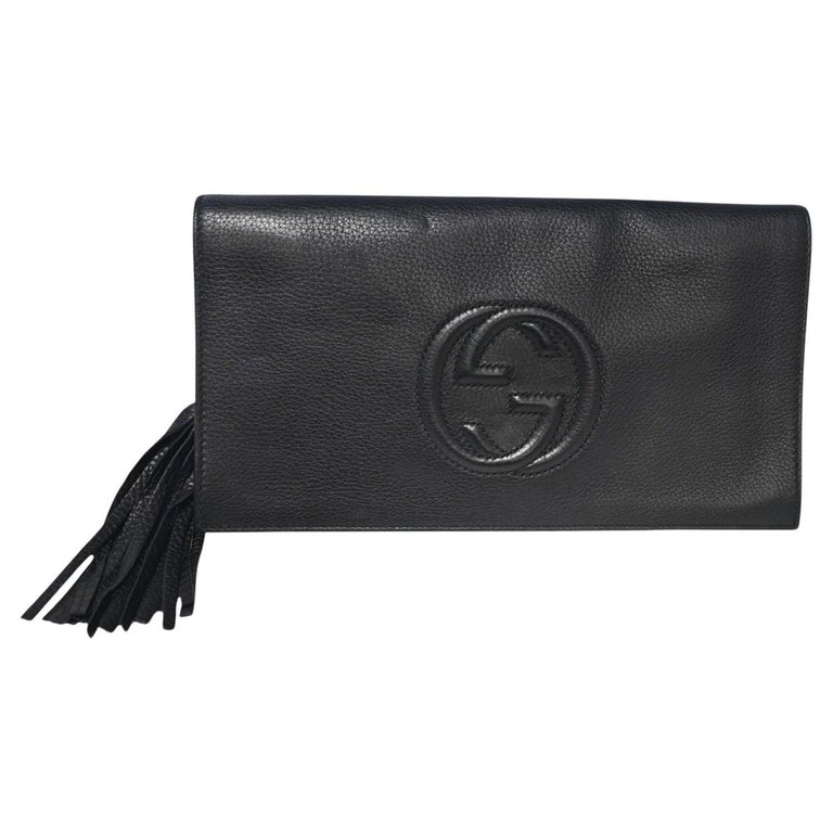 Gucci Black Pebbled Calfskin Soho Tassel Clutch