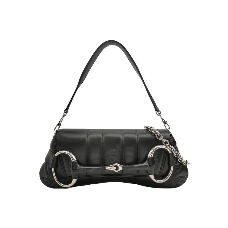 Gucci Horsebit 1955 Chain Shoulder Bag Large Black Padded Leather S23