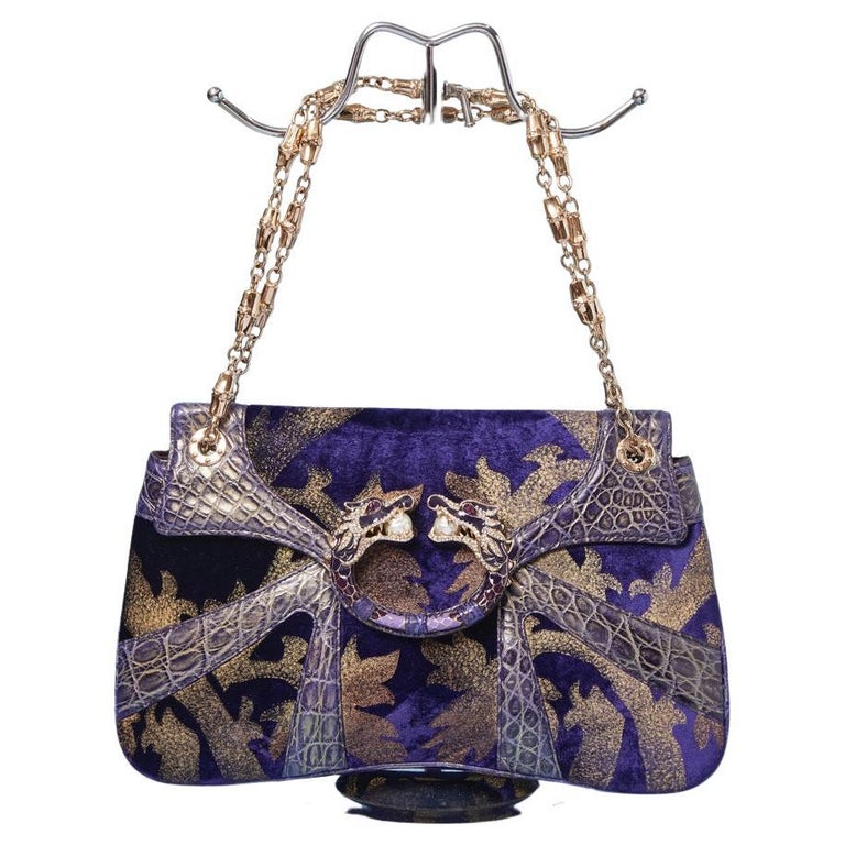 Printed velvet and leather "Tribeca" bag with bamboo chain GUCCI