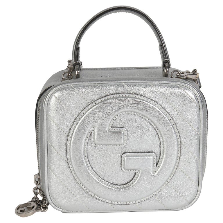 Gucci Silver Metallic Sakai Be Green Calfskin Diagonal Stitched Blondie Top Hand
