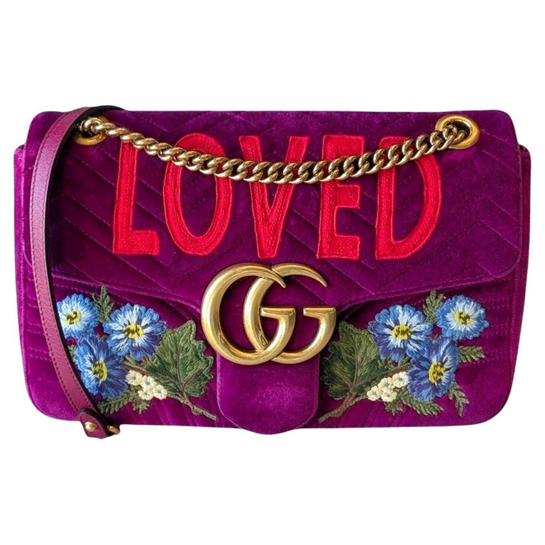Gucci GG Marmont Embroidered Medium Bordeaux Shoulder Bag