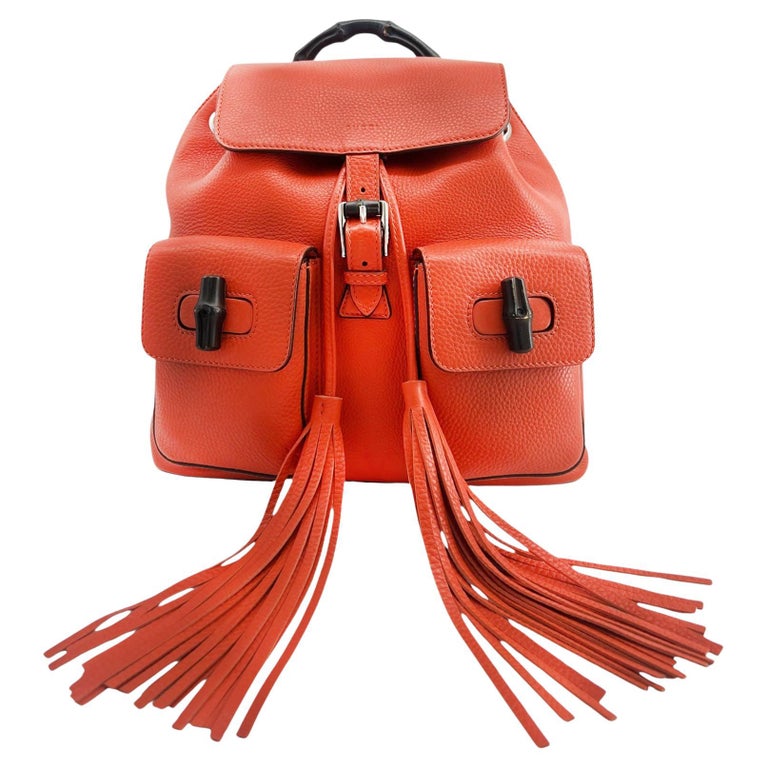 Gucci Y2K Orange Calfskin Backpack with Bamboo Handle and Tassels