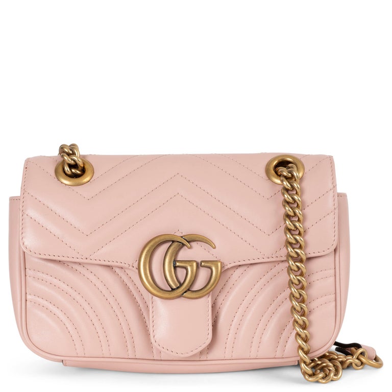 GUCCI pink beige leather GG MARMONT SMALL Shoulder Bag