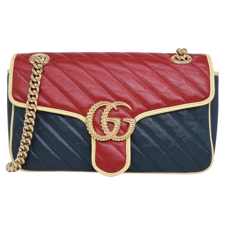 Gucci Tri-Color GG Marmont Matelassé Diagonal Leather Small Crossbody Bag, 2021