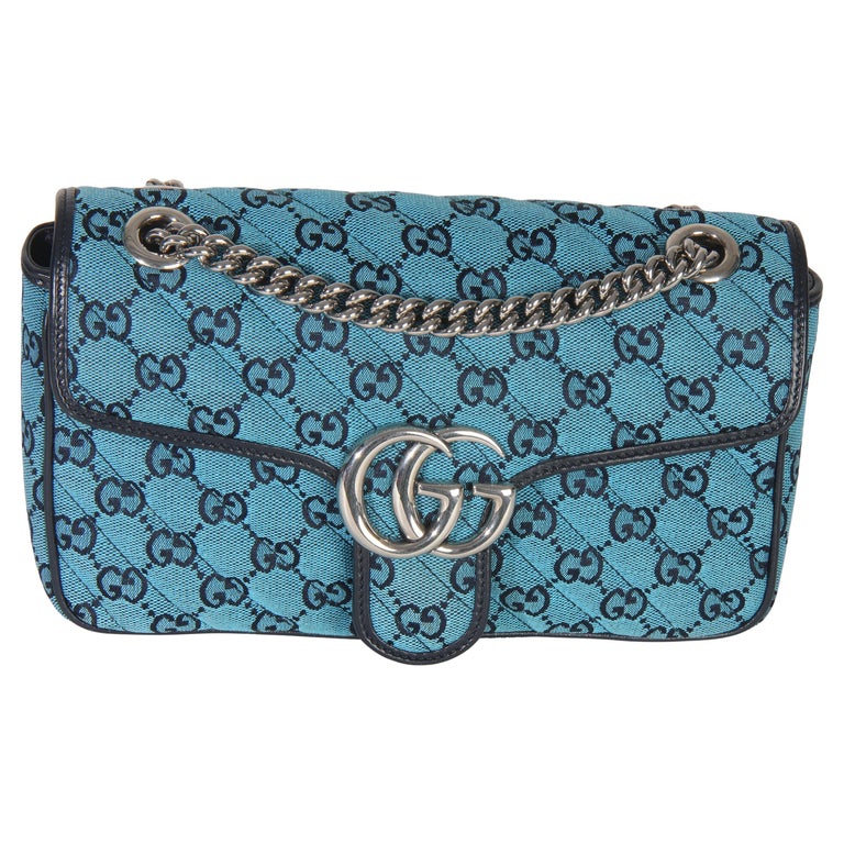 Gucci Blue GG Canvas Diagonal Small GG Marmont Bag