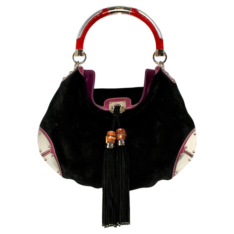 Tom Ford for Gucci Suede Black & Red Indy Hobo Shoulder Bag circa 2000