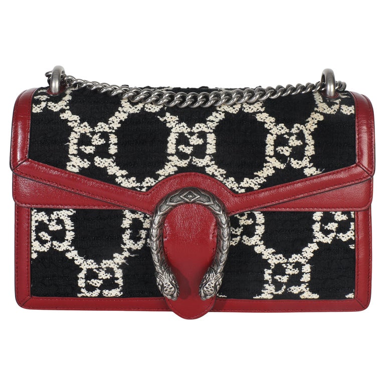 Gucci Black White Red Tweed GG Monogram Medium Dionysus Shoulder Bag