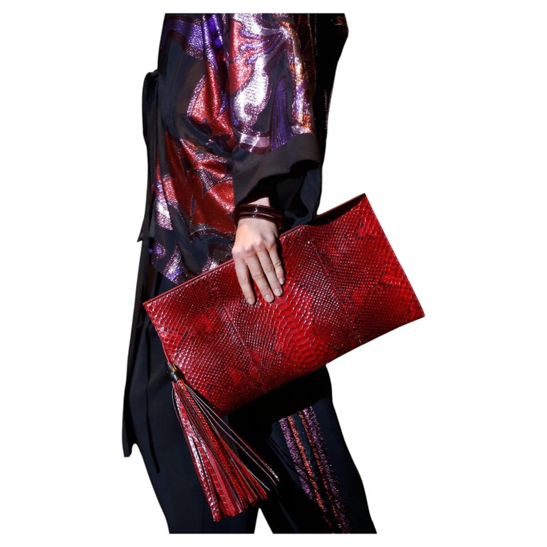 New Gucci Nouveau Python Fringe Bamboo Runway Clutch Bag in Red $3750
