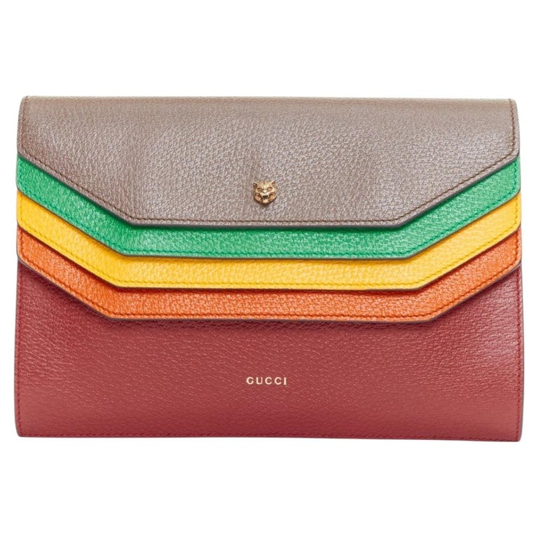 GUCCI 2017 Runway Totem rainbow brown leather flap envelop clutch bag