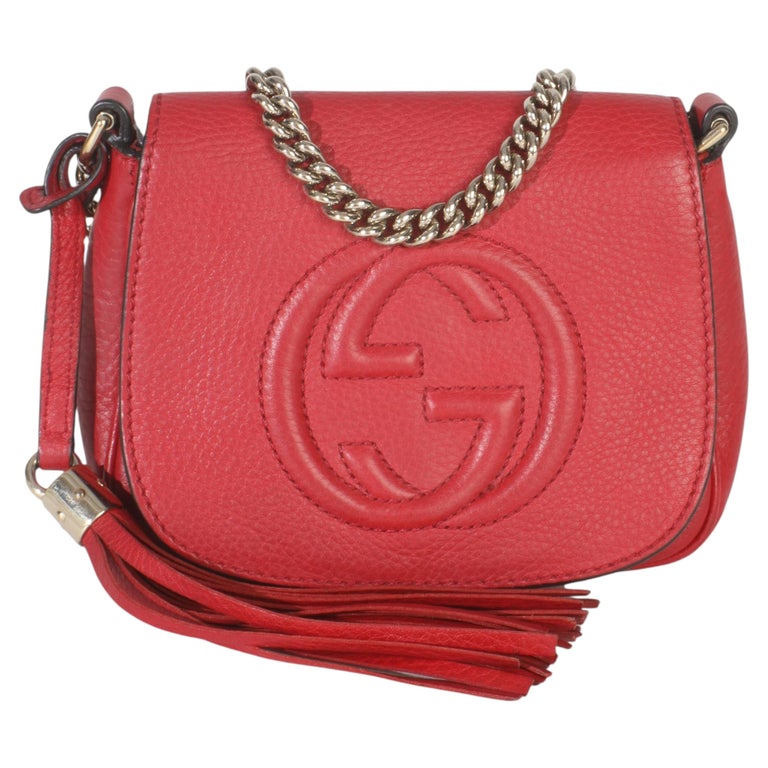 Gucci Red Pebbled Calfskin Interlocking G Small Soho Flap Bag