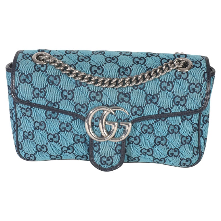 Gucci Blue Matelasse Canvas Diagonal Small GG Marmont Shoulder Bag