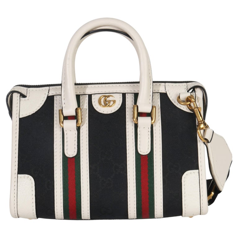 Gucci Black White Canvas Mini Double G Top Handle Bag