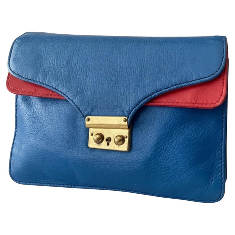 1970s Gucci Color Block Leather Blue Red Vintage Clutch Purse Handbag