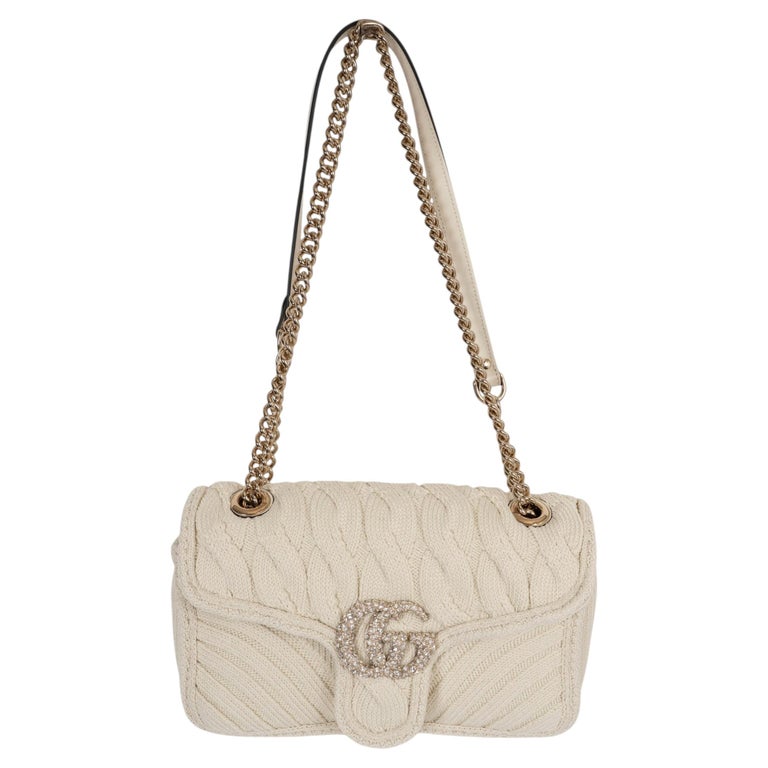 GUCCI cream wool 2024 GG MARMONT 2.0 SMALL CABLE KNIT Shoulder Bag