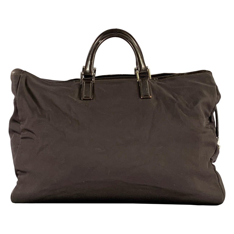 GUCCI Brown Leather Trim Nylon Weekender Bags & Leather Goods