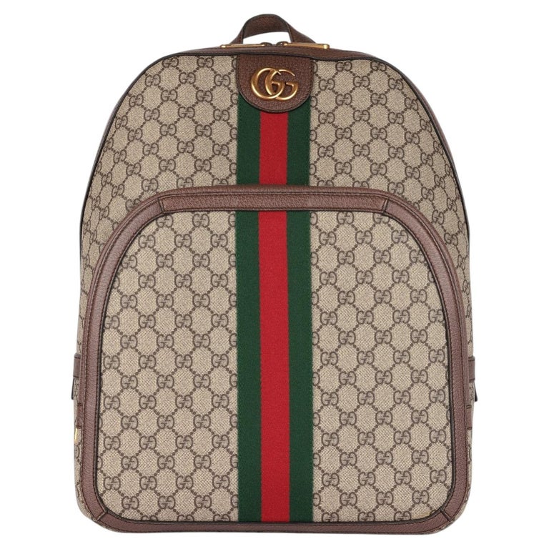 Gucci Beige GG Supreme Coated Canvas & Brown Pigskin Leather Web Ophidia Backpac