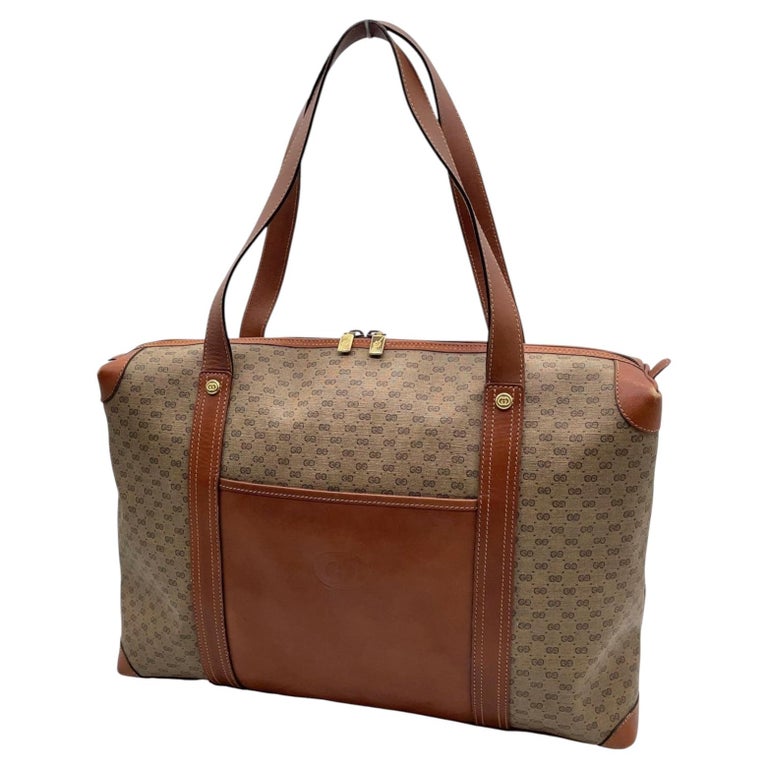 A 2000s Vintage Gucci Micro Gg Monogram Beige and Brown Coated Canvas Hand-Bag