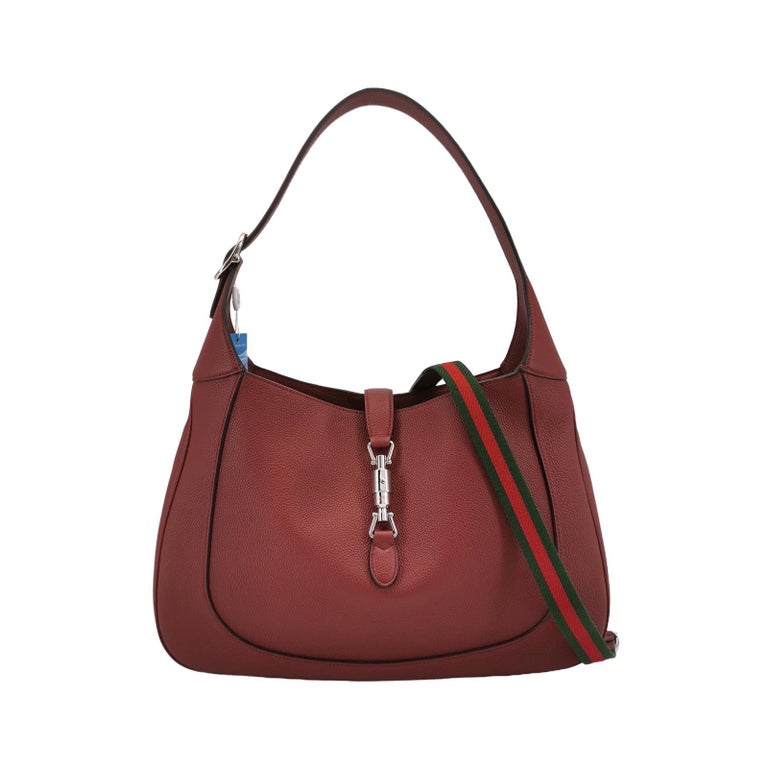 Gucci Jackie 1961 Burgundy Large Pebbled Leather Shoulder Bag with Strap