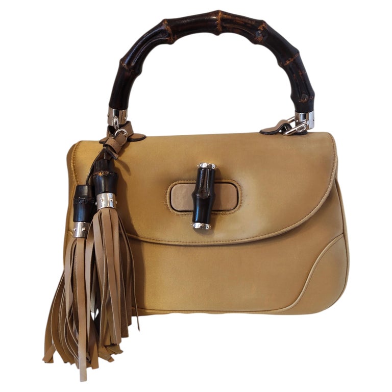 Gucci Bamboo in light brown silk satin handle or shoulder bag