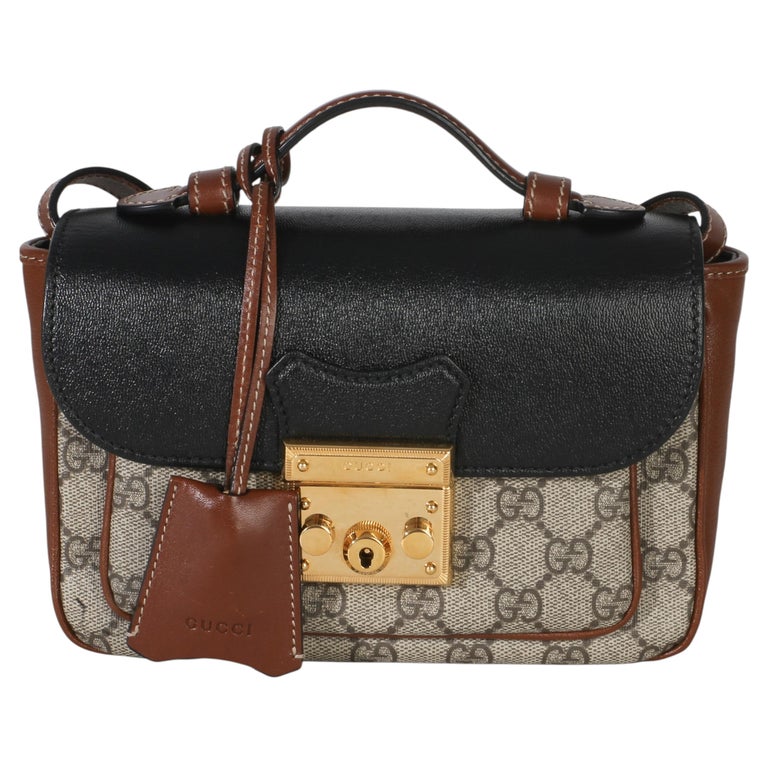Gucci Black Ebony GG Supreme Monogram Calfskin New Sakai Mini Padlock Bag