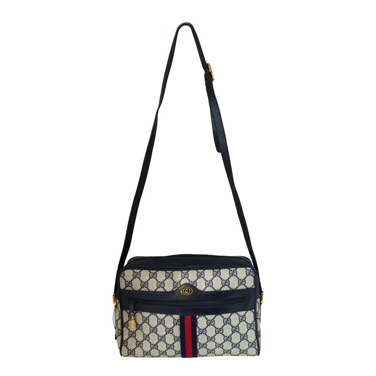 1990s Gucci camera bag Web GG blue supreme shoulder bag