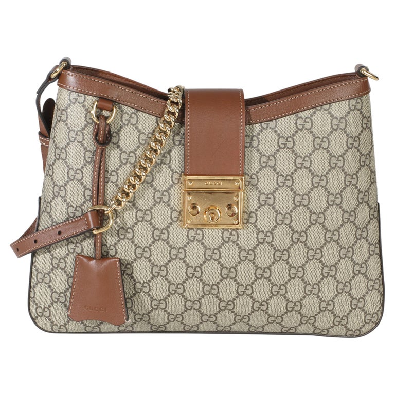 Gucci Beige Ebony GG Supreme Monogram Canvas Medium Padlock Shoulder Bag