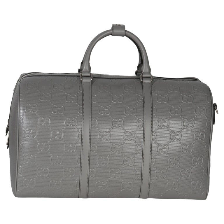 Gucci Grey Embossed Calfskin GG Tennis Medium Duffle Bag
