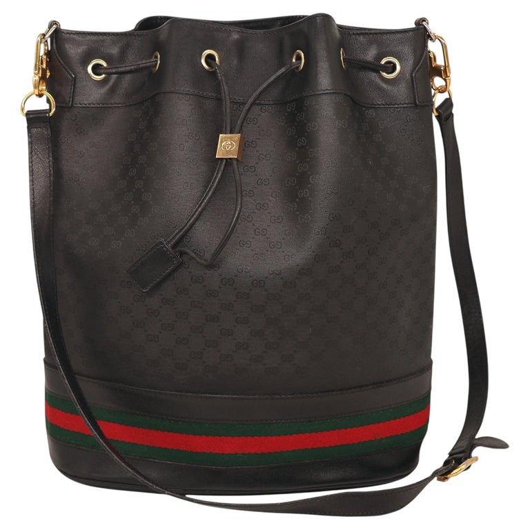 Gucci Black Leather and Canvas Micro Guccissima Drawstring Sherry Line Bag, 1980