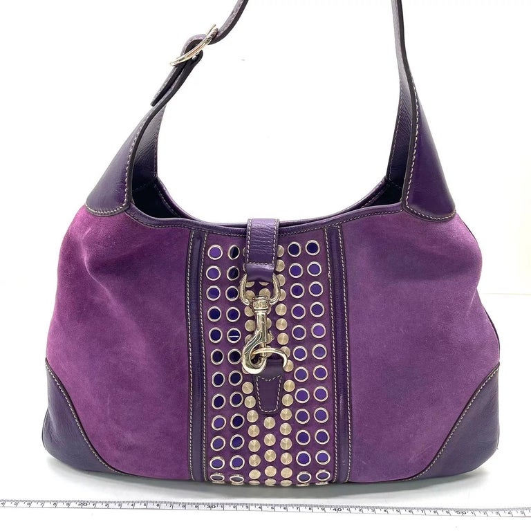 Gucci Jackie Vintage Large Purple Suede Leather Ringlets Decoration