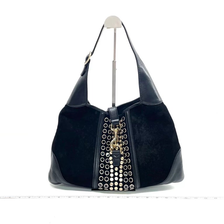 Gucci Jackie Vintage Large Black Suede Leather Ringlets Decoration