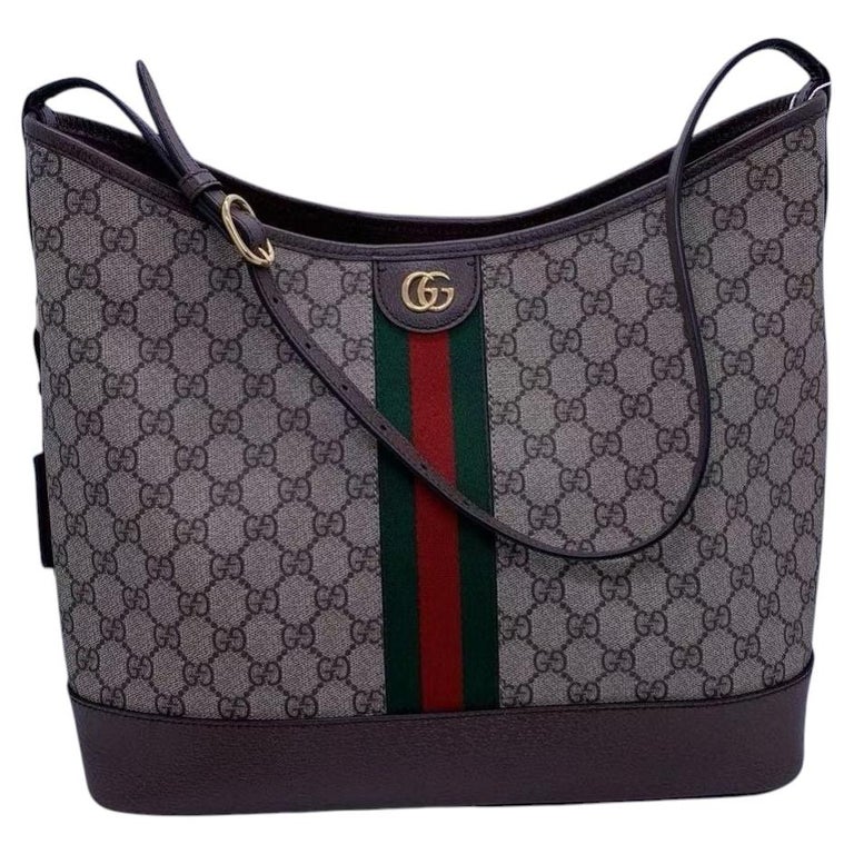 Gucci Ophidia Open Bucket Bag GG Coated Canvas With Leather Tote