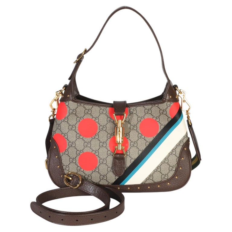 Gucci Beige GG Supreme Monogram Canvas Web Geometric Studded Small Jackie 1961 H